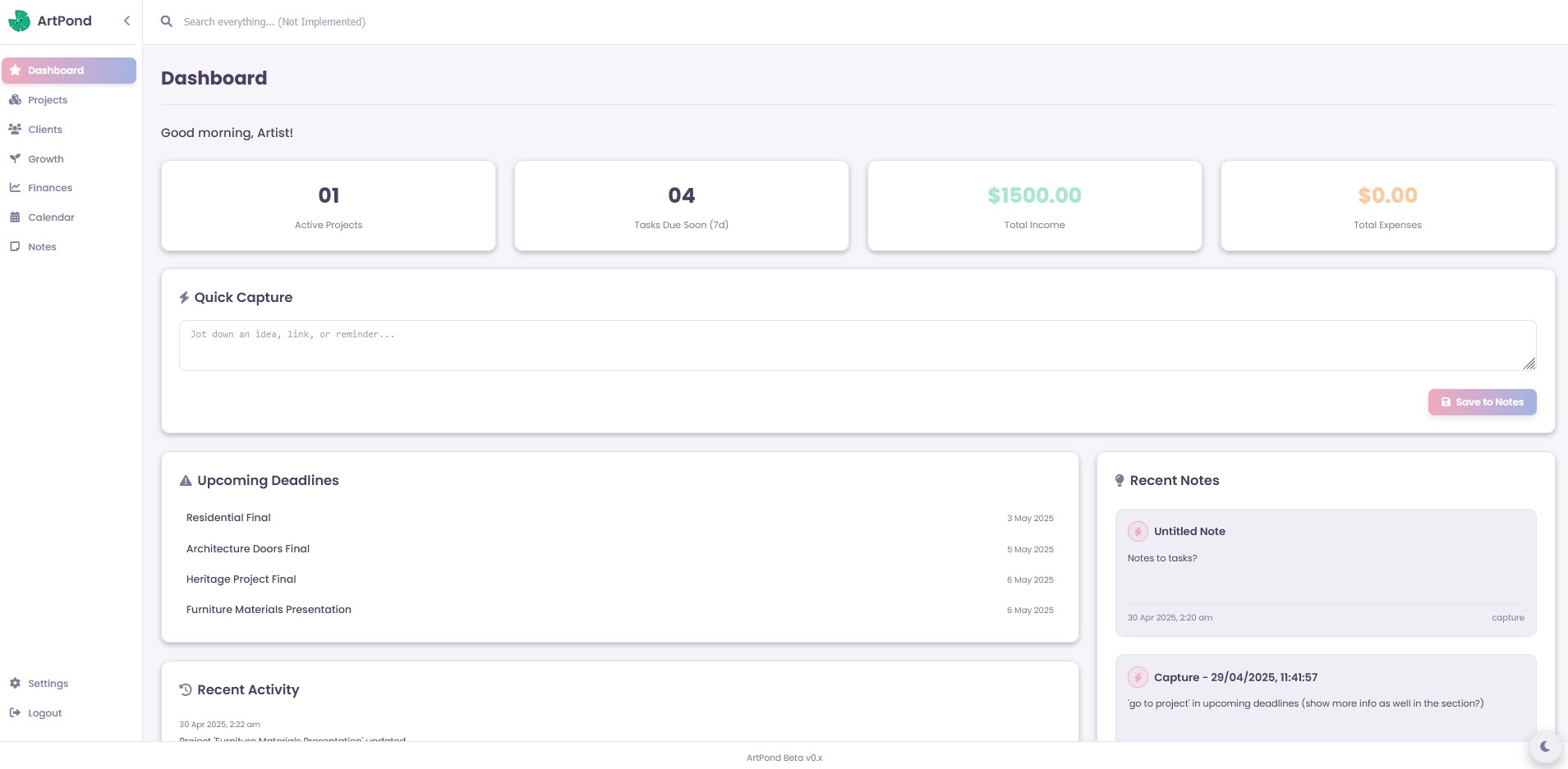 ArtPond Dashboard Preview